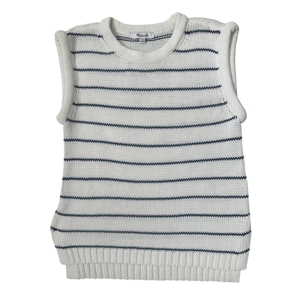 Madewell Striped Cotton-Linen Sweater Vest White Navy Striped XXS NQ977